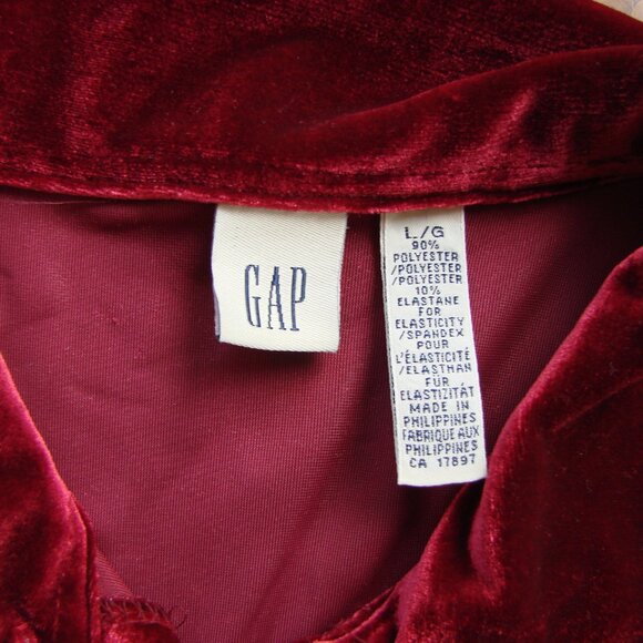Gap Velvet Shirt Button Up Holiday Party Burgundy Wine Loose Size Large - Picture 3 of 12